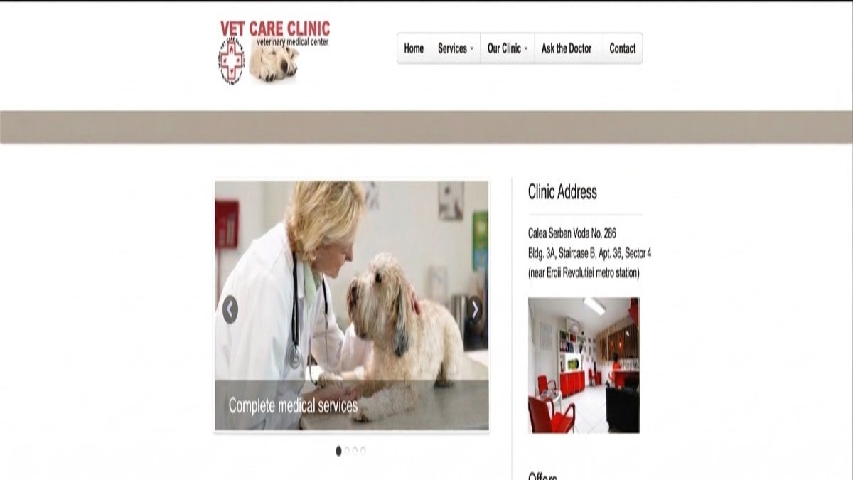 Web moderna de clínica veterinaria rumana diseñada por Becos